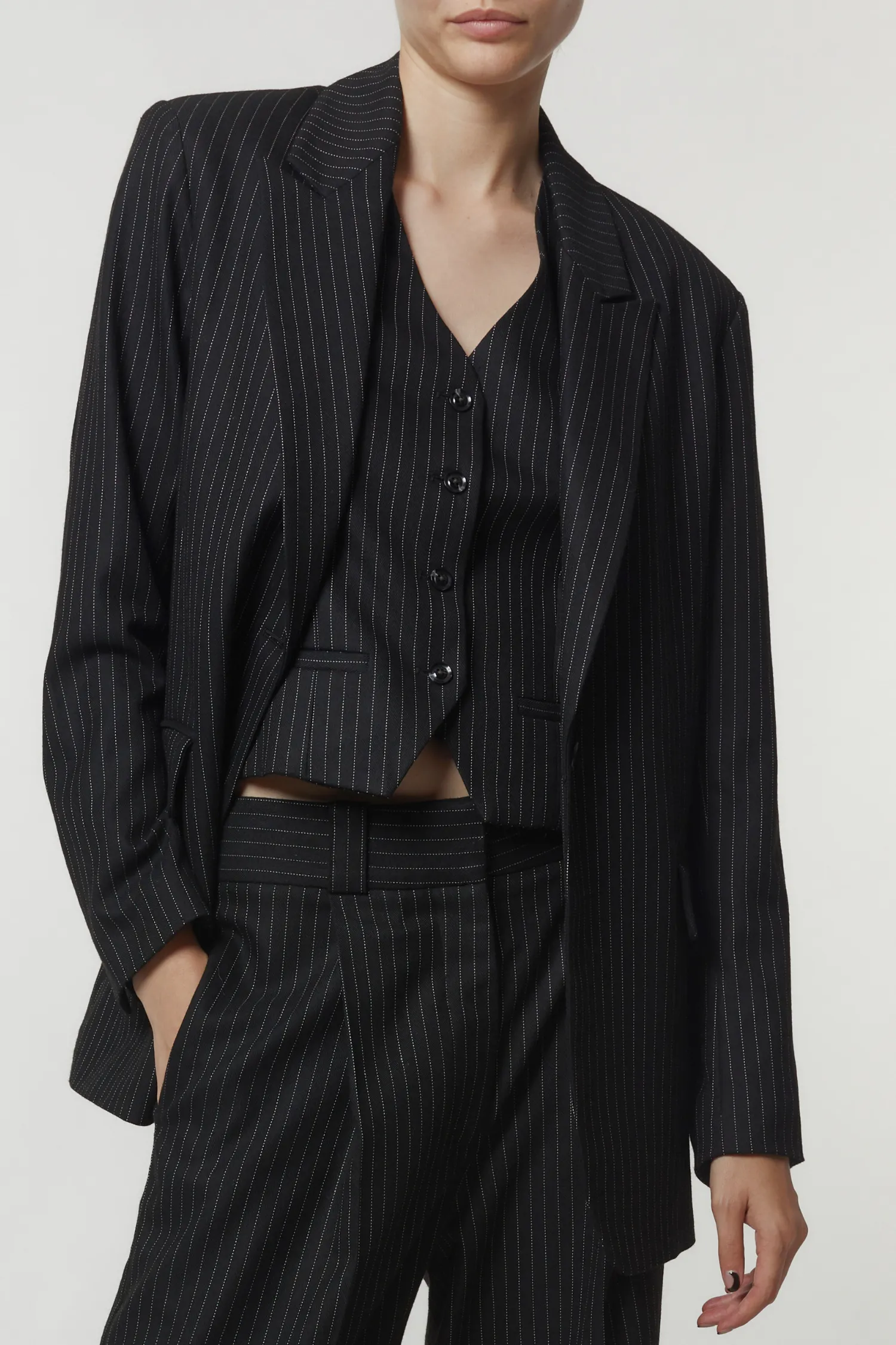 Jackie Pinstripe Blazer, Charcoal Pinstripe