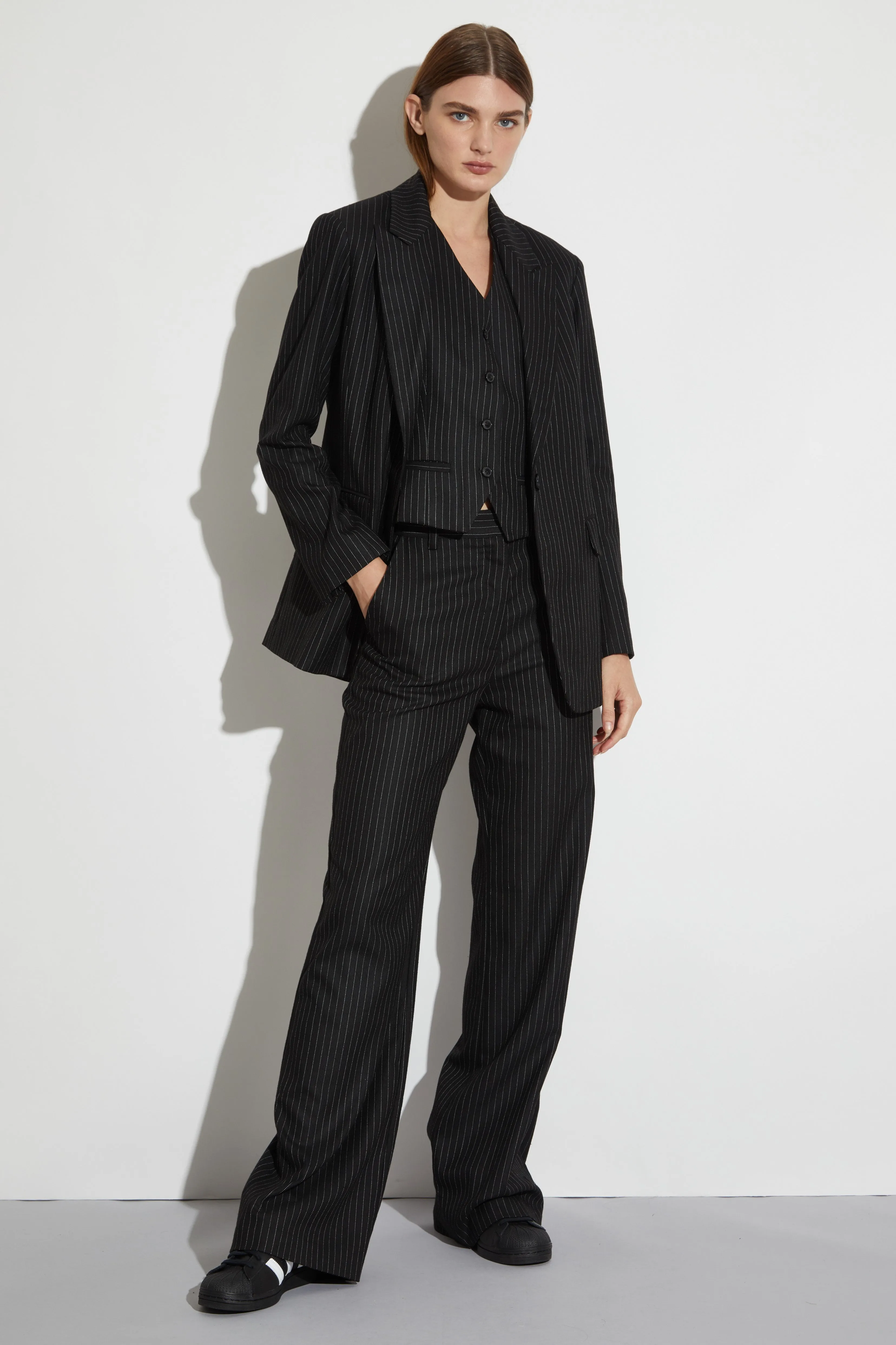 Jackie Pinstripe Blazer, Charcoal Pinstripe