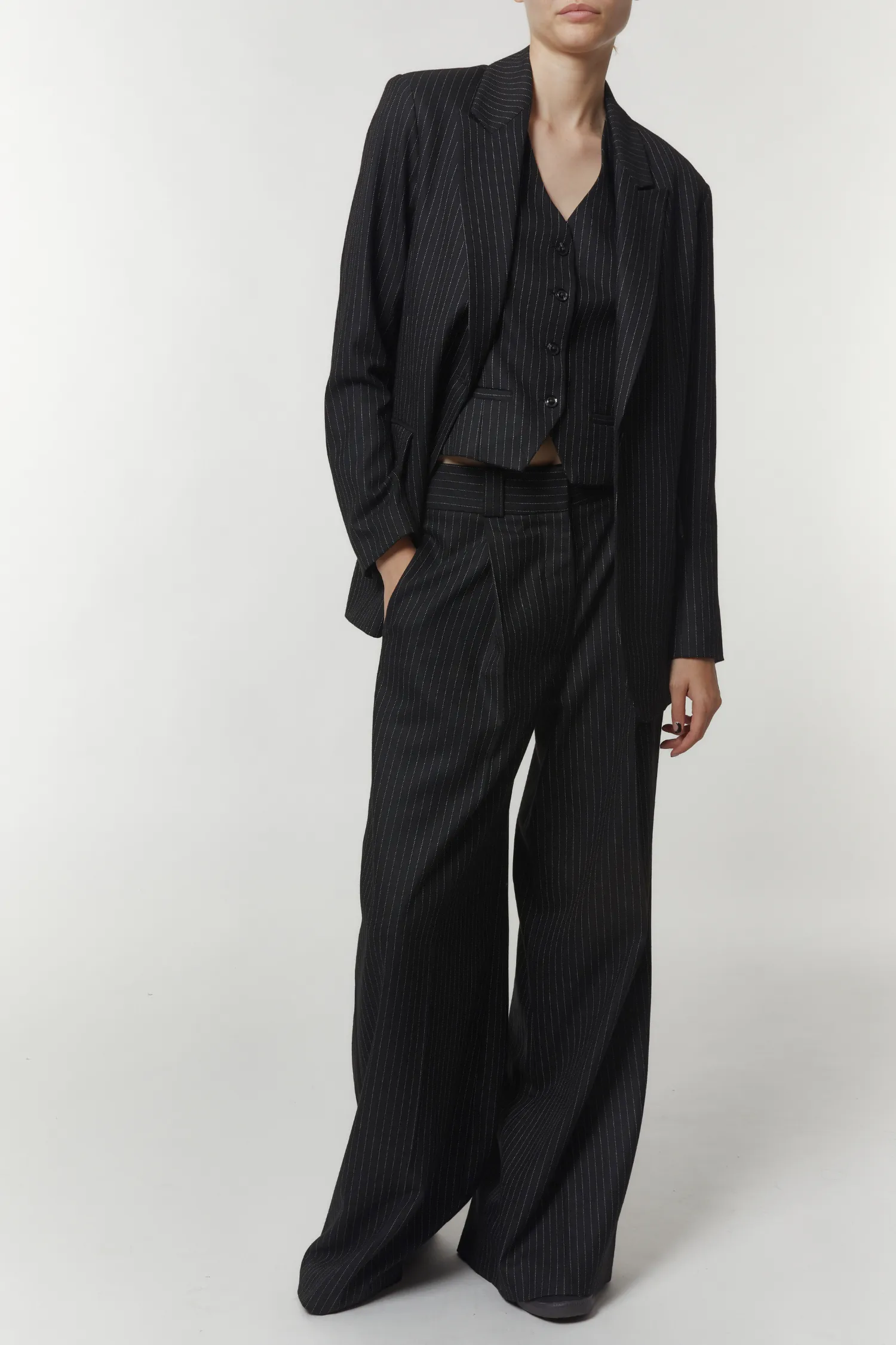 Jackie Pinstripe Blazer, Charcoal Pinstripe